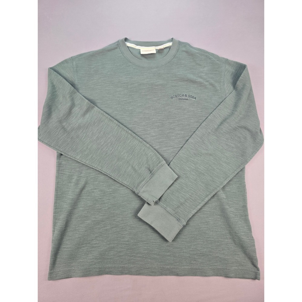 Scotch & Soda Amsterdam Sage Green Slub Cotton Long Sleeve Tee - L